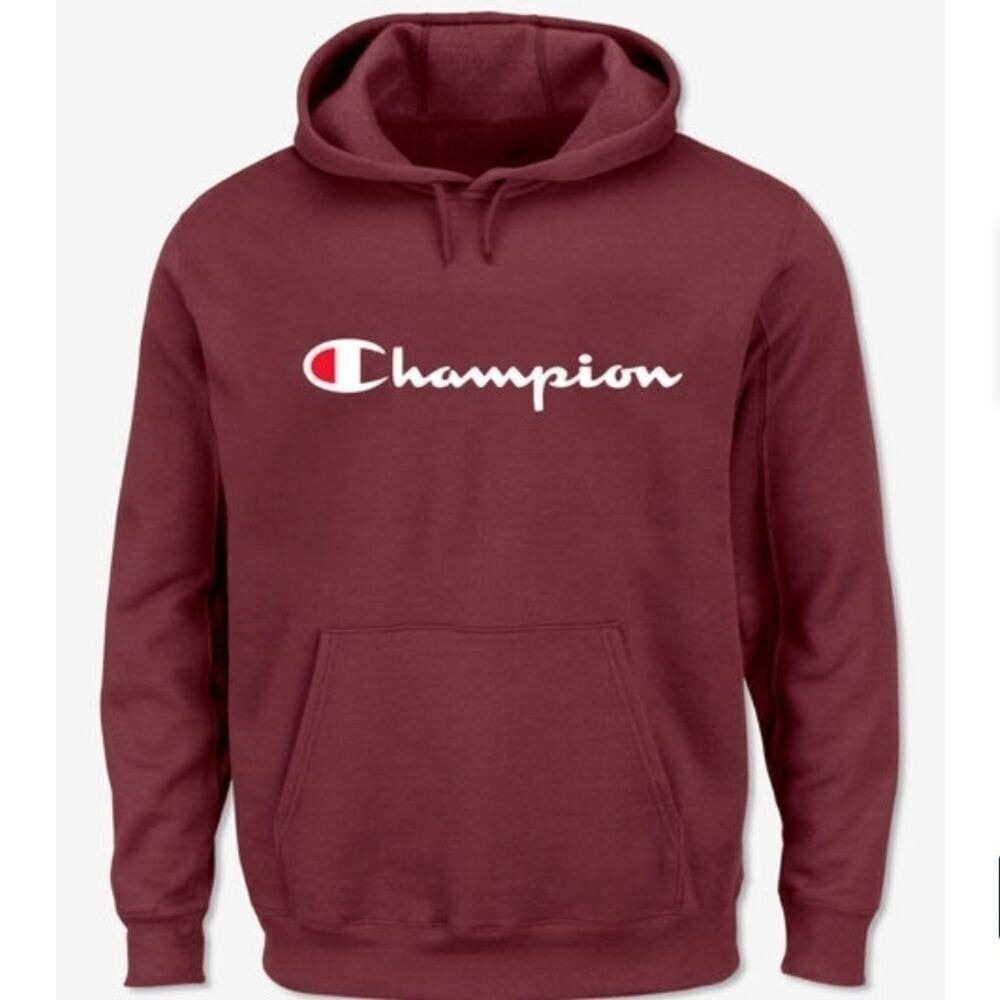 Champion dark red hoodie blue logo size M